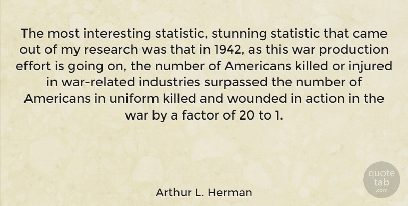 Arthur L. Herman Quote About Action, Came, Factor, Industries, Injured: The Most Interesting Statistic Stunning...