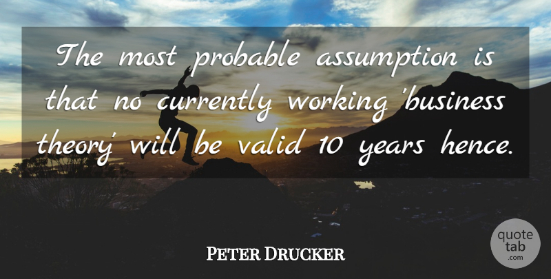 Peter Drucker Quote About Years, Assumption, Theory: The Most Probable Assumption Is...