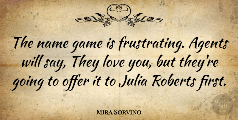 Mira Sorvino Quote About Love You, Names, Games: The Name Game Is Frustrating...