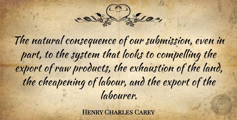 Henry Charles Carey Quote About Compelling, Exhaustion, Export, Looks, Raw: The Natural Consequence Of Our...