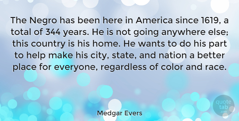 Medgar Evers Quote About Country, Home, Race: The Negro Has Been Here...