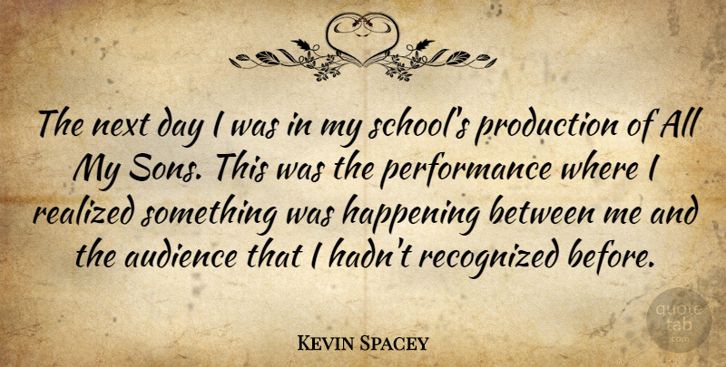 Kevin Spacey Quote About Happening, Performance, Realized, Recognized: The Next Day I Was...