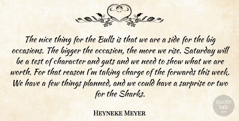 Heyneke Meyer Quote About Bigger, Bulls, Character, Charge, Few: The Nice Thing For The...