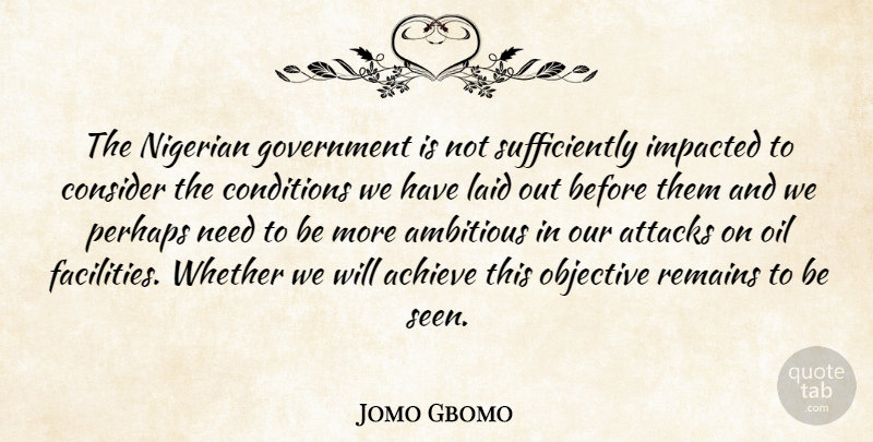 Jomo Gbomo Quote About Achieve, Ambitious, Attacks, Conditions, Consider: The Nigerian Government Is Not...