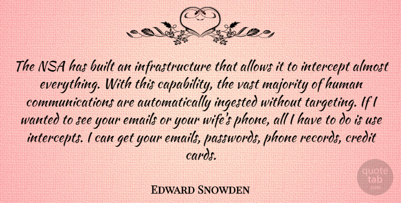 Edward Snowden Quote About Nsa, Government Spying, Infrastructure: The Nsa Has Built An...