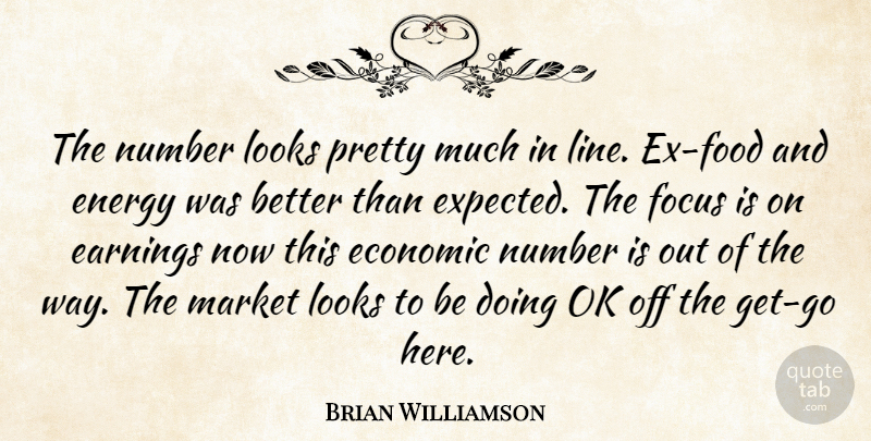 Brian Williamson Quote About Earnings, Economic, Energy, Focus, Looks: The Number Looks Pretty Much...