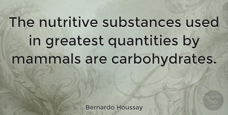 Bernardo Houssay Quote About Greatest, Mammals, Quantities, Substances: The Nutritive Substances Used In...