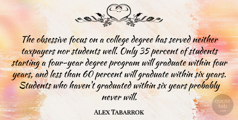 Alex Tabarrok Quote About Degree, Four, Graduate, Graduated, Less: The Obsessive Focus On A...