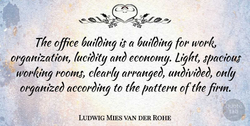 Ludwig Mies van der Rohe Quote About According, Clearly, Office, Organized, Pattern: The Office Building Is A...