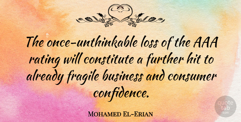 Mohamed El-Erian Quote About Loss, Rating, Consumers: The Once Unthinkable Loss Of...