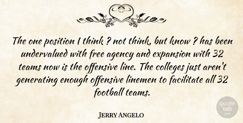 Jerry Angelo Quote About Agency, Colleges, Expansion, Facilitate, Football: The One Position I Think...