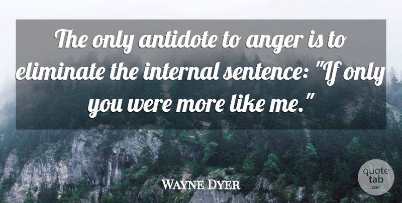 Wayne Dyer Quote About Antidote, Sentences, Internals: The Only Antidote To Anger...