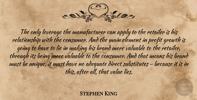 Stephen King Quote About Business, Lying, Mean: The Only Leverage The Manufacturer...