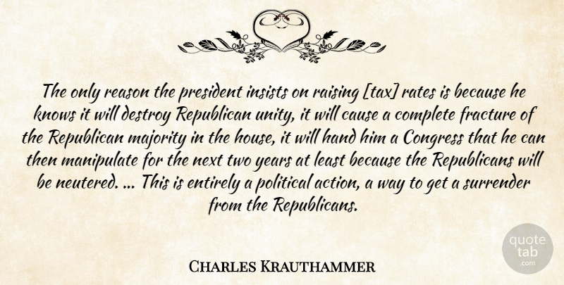 Charles Krauthammer Quote About Two, Hands, Years: The Only Reason The President...