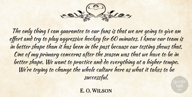 E. O. Wilson Quote About Aggressive, Change, Concerns, Culture, Effort: The Only Thing I Can...