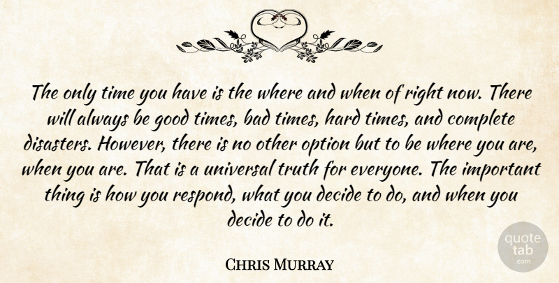 Chris Murray Quote About Hard Times, Important, Good Times: The Only Time You Have...