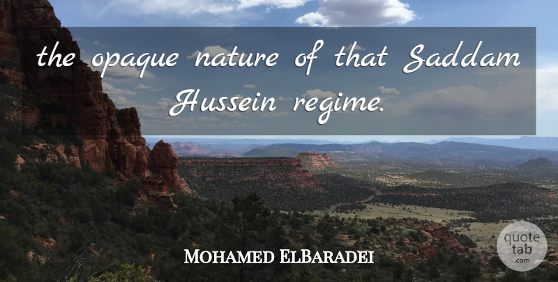 Mohamed ElBaradei Quote About Hussein, Nature, Saddam: The Opaque Nature Of That...