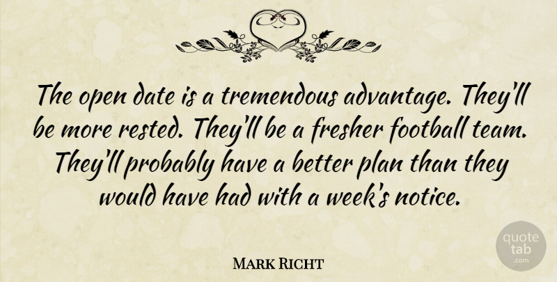 Mark Richt Quote About Date, Football, Open, Plan, Tremendous: The Open Date Is A...