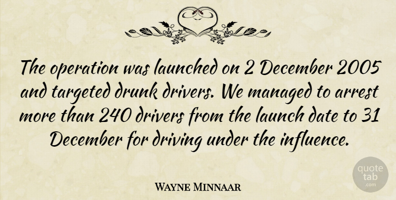 Wayne Minnaar Quote About Arrest, Date, December, Drivers, Driving: The Operation Was Launched On...
