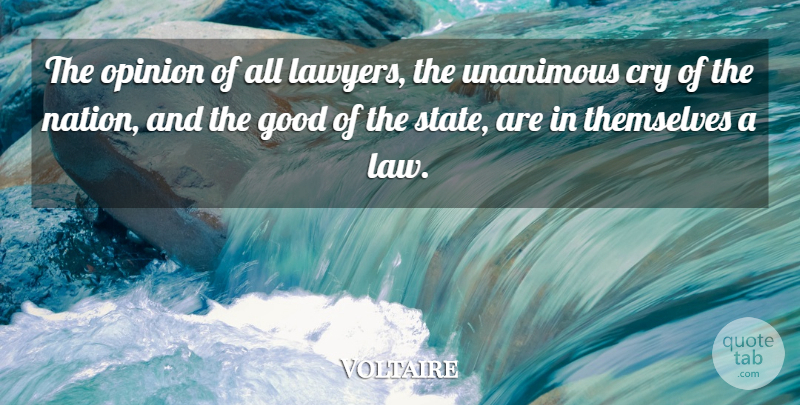 Voltaire Quote About Law, Opinion, Cry: The Opinion Of All Lawyers...