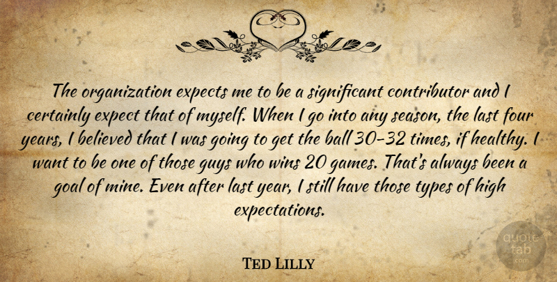 Ted Lilly Quote About Ball, Believed, Certainly, Expects, Four: The Organization Expects Me To...