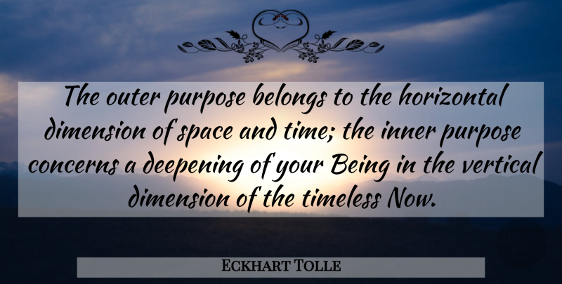 Eckhart Tolle Quote About Space, Purpose, Dimensions: The Outer Purpose Belongs To...