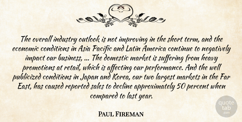 Paul Fireman Quote About Affecting, America, Asia, Caused, Compared: The Overall Industry Outlook Is...