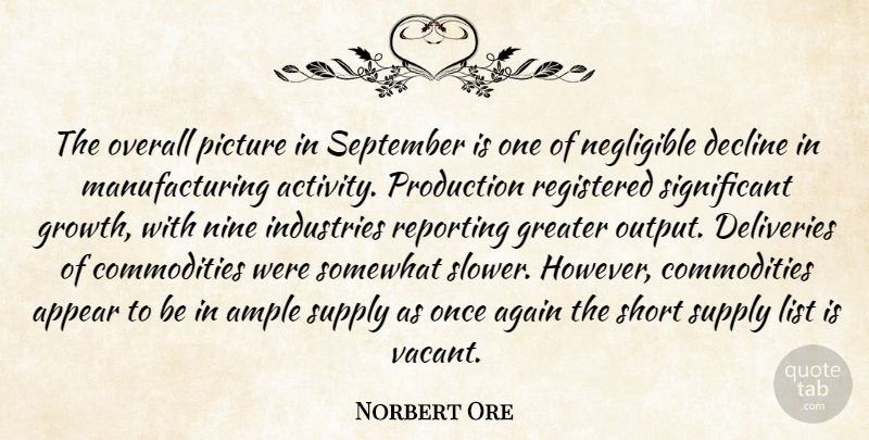 Norbert Ore Quote About Again, Appear, Decline, Greater, Growth: The Overall Picture In September...