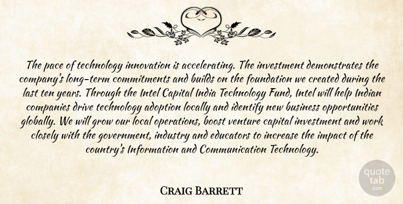 Craig Barrett Quote About Adoption, Boost, Builds, Business, Capital: The Pace Of Technology Innovation...