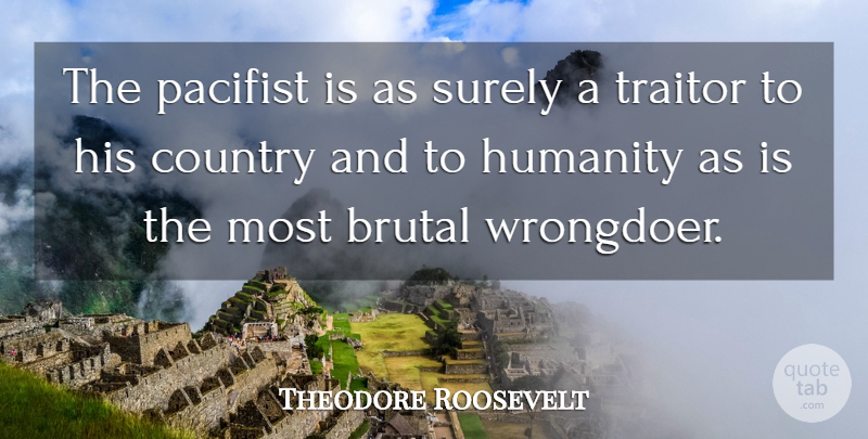 Theodore Roosevelt Quote About Country, Peace, Humanity: The Pacifist Is As Surely...