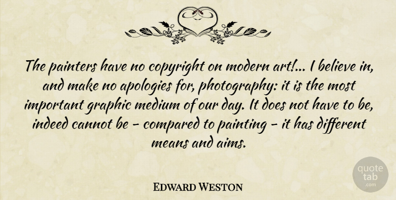 Edward Weston Quote About Photography, Art, Believe: The Painters Have No Copyright...