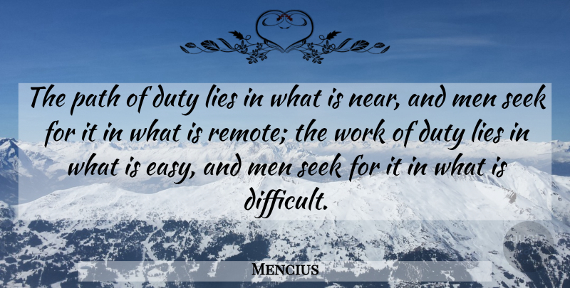 Mencius Quote About Lying, Journey, Men: The Path Of Duty Lies...