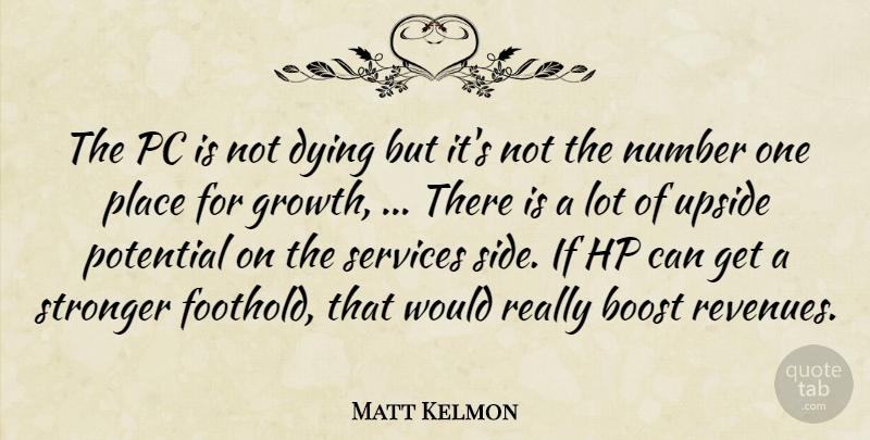 Matt Kelmon Quote About Boost, Dying, Number, Pc, Potential: The Pc Is Not Dying...