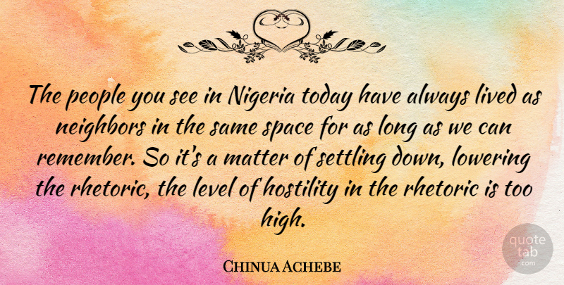 Chinua Achebe Quote About Space, Long, People: The People You See In...