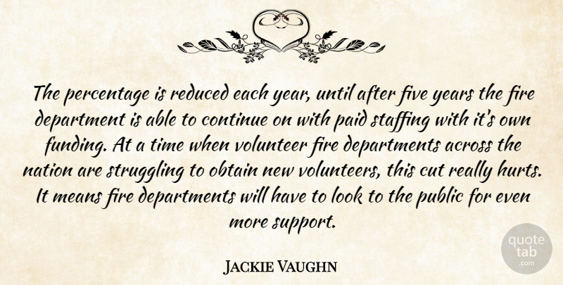 Jackie Vaughn Quote About Across, Continue, Cut, Department, Fire: The Percentage Is Reduced Each...