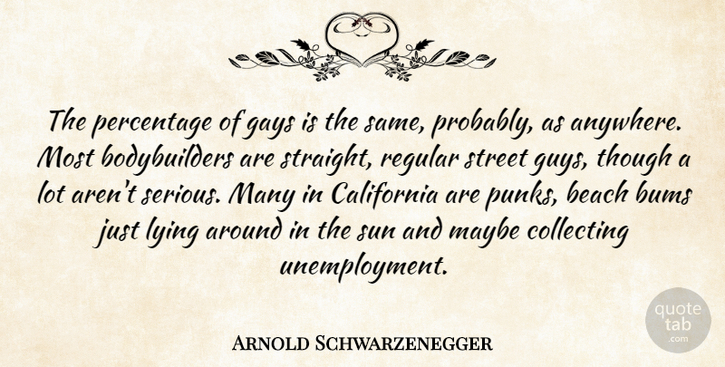 Arnold Schwarzenegger Quote About Beach, Lying, Gay: The Percentage Of Gays Is...