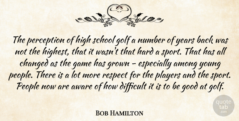 Bob Hamilton Quote About Among, Aware, Changed, Difficult, Game: The Perception Of High School...