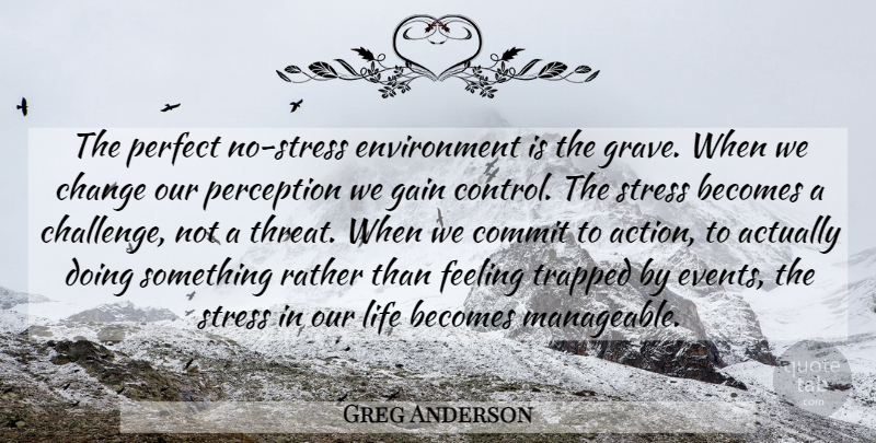 Greg Anderson Quote About Action, Becomes, Change, Commit, Environment: The Perfect No Stress Environment...
