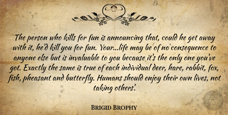 Brigid Brophy Quote About Fun, Butterfly, May: The Person Who Kills For...