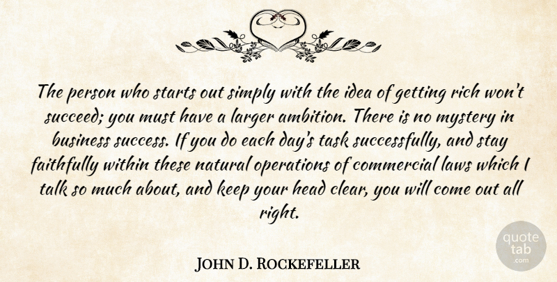 John D. Rockefeller Quote About Ambition, Law, Ideas: The Person Who Starts Out...