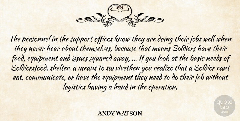 Andy Watson Quote About Basic, Cant, Equipment, Hand, Hear: The Personnel In The Support...