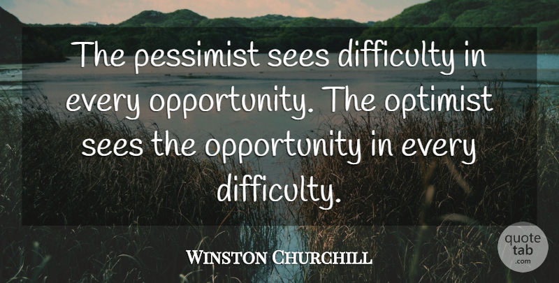 Winston Churchill Quote About Opportunity, Optimist: The Pessimist Sees Difficulty In...
