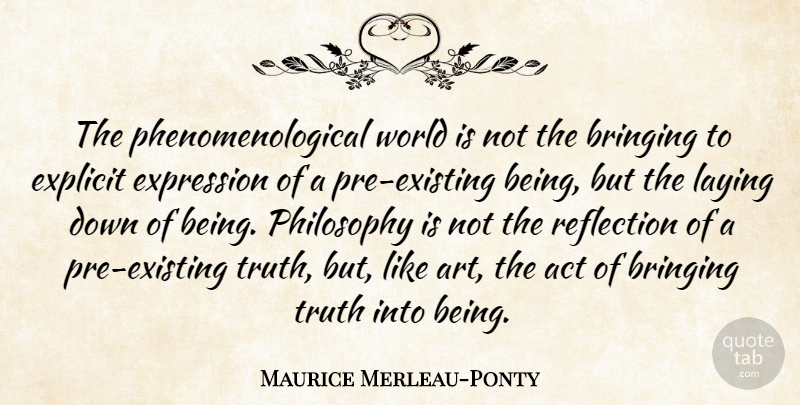 Maurice Merleau-Ponty Quote About Art, Philosophy, Reflection: The Phenomenological World Is Not...