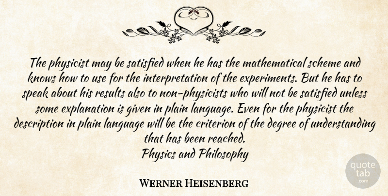 Werner Heisenberg Quote About Philosophy, Plain Language, Understanding: The Physicist May Be Satisfied...