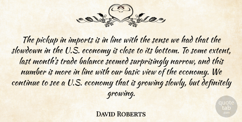 David Roberts Quote About Balance, Basic, Close, Continue, Definitely: The Pickup In Imports Is...