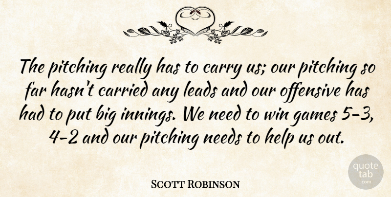 Scott Robinson Quote About Carried, Carry, Far, Games, Help: The Pitching Really Has To...