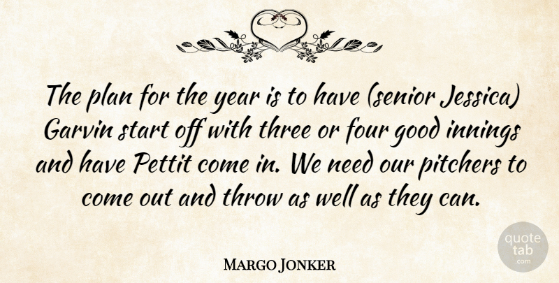 Margo Jonker Quote About Four, Good, Innings, Pitchers, Plan: The Plan For The Year...