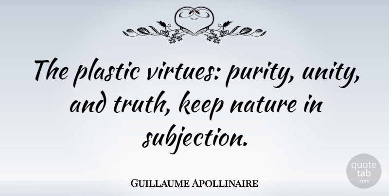 Guillaume Apollinaire Quote About Unity, Purity, Virtue: The Plastic Virtues Purity Unity...