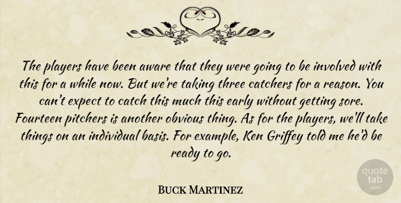 Buck Martinez Quote About Aware, Catch, Early, Expect, Fourteen: The Players Have Been Aware...