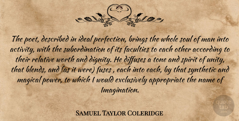 Samuel Taylor Coleridge Quote About Men, Names, Imagination: The Poet Described In Ideal...